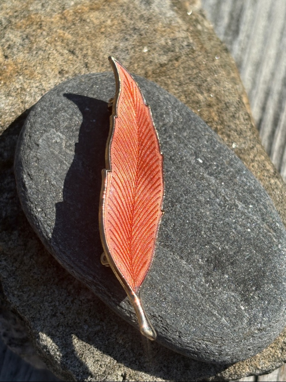 Brooch Feather or Leaf Brooch Peach Vintage